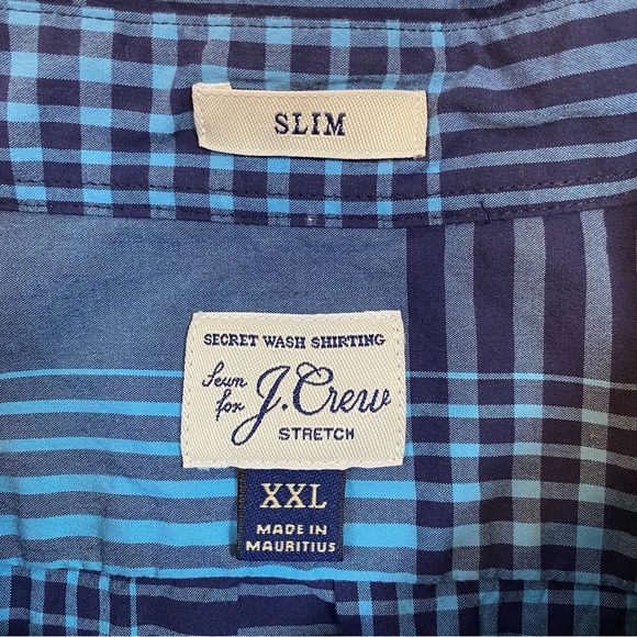 J. Crew Secret Wash Shirting Slim Button Down Plaid Shirt XXL Blue Stretch NWT - Picture 4 of 15